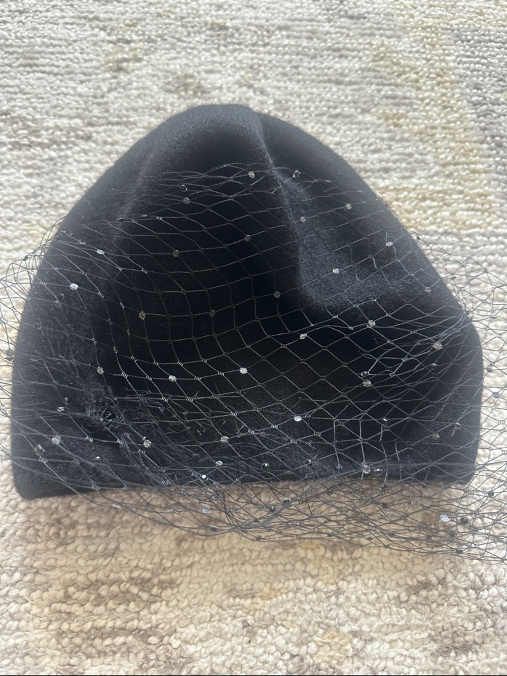 Zara Black Knit Beanie with Veil Detail